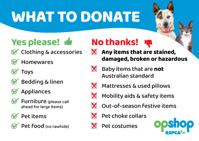 What you can donate to an RSPCA Op Shop.